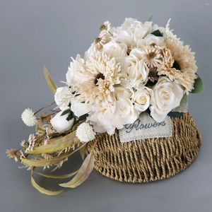 Fleurs décoratives mariage Bouquets de mariée couleur crème Rose tournesols marguerite et feuilles pour décor de Festival
