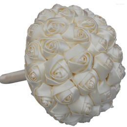 Decoratieve bloemen Wedding Bridal BRIDMIDS BOUQUET SATIN ROSE 18 cm boeketten bloemen handgemaakt vasthoudende bloemhuis