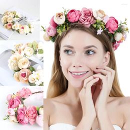 Couronne de fleurs décoratives pour mariage, guirlande de roses de Simulation, accessoires de coiffure réglables faits à la main pour robe