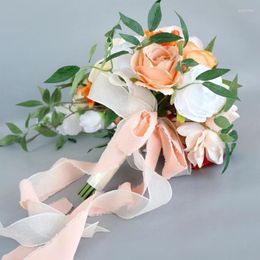 Fleurs décoratives Bouquets de mariée de mariage Roses artificielles fleur demoiselles d'honneur mariée tenant des décors de fête de fiançailles de mode