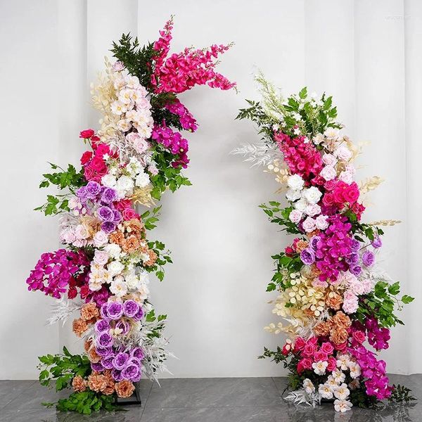 Flores decorativas para boda, fondo de novia, flor de seda rosa policromada, arco Artificial para decoración de eventos