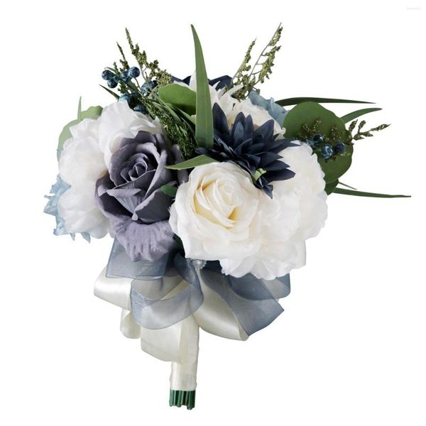 Bouquets de mariée de mariage de fleurs décoratives avec le bouquet de mariée artificielle de ruban de soie pour la partie de prop de Po