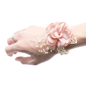 Decoratieve Bloemen Bruiloft Bruid Meisje Bruidsmeisje Bloemen Hand Pols Corsage Verstelbaar Lint Roos Armbanden Ceremonie Feest Prom Bloem Decor