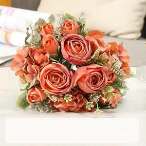 Decoratieve bloemen bruiloft bruid rood roze rozen hortensia boeket simulatie hal decoratie Kimberley Rose zijden nepbloem