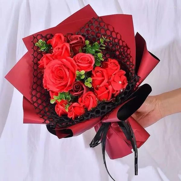 Fleurs décoratives mariage mariée saint valentin cadeau Rose Bouquet matériel artificiel savon fleur fait à la main