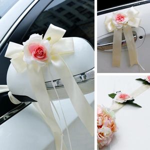 Decoratieve Bloemen Bruiloft Auto Voorbloem Decoratie Kunstmatige Plaat Lint Strikken Set Voor Deurklink Benodigdheden Ch