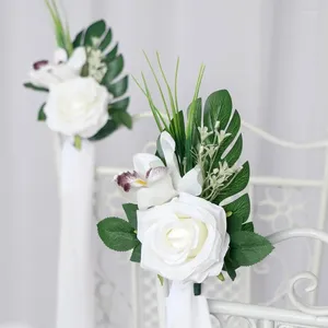 Flores decorativas Silla de boda Decoración de flores Arreglo Artificial para la ceremonia Aisle Pew