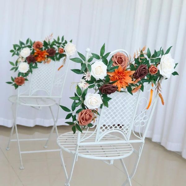 Fleurs décoratives chaise de mariage Décoration de fleur Rustique Asle Artificiel avec ruban Bceau coloré pour la fête