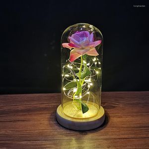 Decoratieve bloemen bruiloft decor kunstmatige roos led licht ins stijl valentijnsdag cadeau eeuwige bloem in glazen koepel ornament