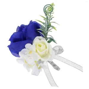 Decoratieve Bloemen Bruiloft Decoratie Paar Boutonniere Bruid Corsage Zijde Koningsblauw Set Man Party Kleding Accessoire