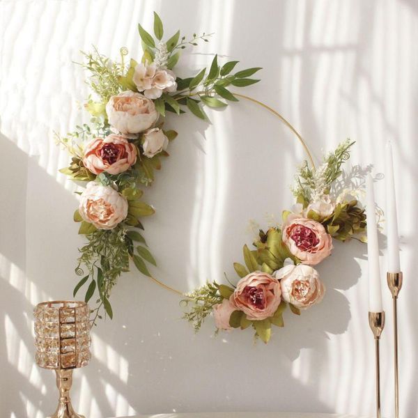 Fleurs décoratives décoration de mariage anneau en métal cerceau fleur artificielle guirlande tenture murale fausse pivoine couronne fête d'anniversaire décor à la maison