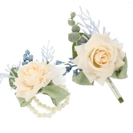 Decoratieve Bloemen Bruiloft Bloemstukken Kunstbloem Boutonniere Corsage Armband Polsband Pakken Voor Bruidsmeisjesjurk Feest