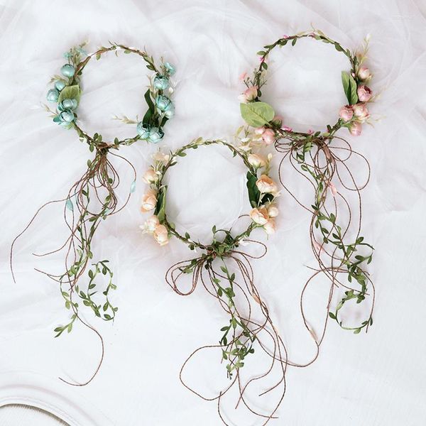Flores decorativas boda Floral corona diadema ajustable corona bandas para el cabello flor nupcial aro mujeres accesorios tocado fiesta