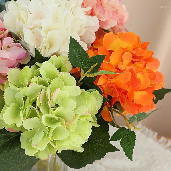Fleurs décoratives de mariage, Simulation florale en soie, rose artificielle avec feuilles, Branches d'hortensia, décoration de salle, plante verte d'hortensia