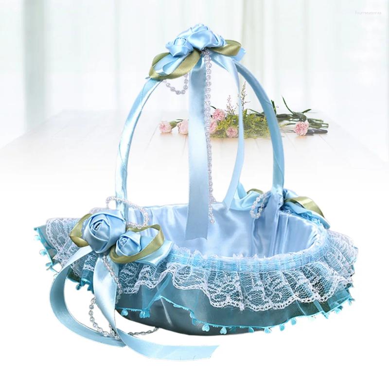 Decorative Flowers Wedding Flower Children Carries Beautiful Basket For Decoration (Blue)