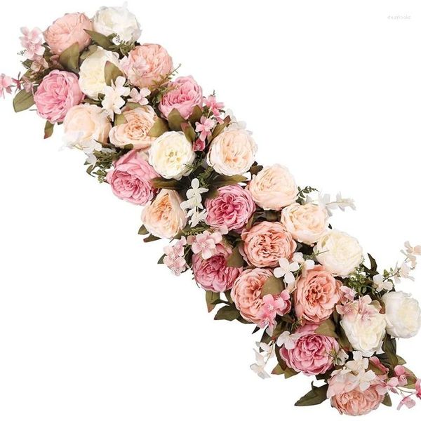 Flores decorativas, fila de flores de boda, 1m, rosas de seda, peonías, arreglo de arco Artificial, suministros para fondo de escenario DIY