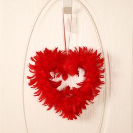 Decoratieve Bloemen Bruiloftsslinger Kunstmatige Rode Ring Kunststof Model Veerkrans Hartvormige Enkele Geschenkhanger Valentijnsdag