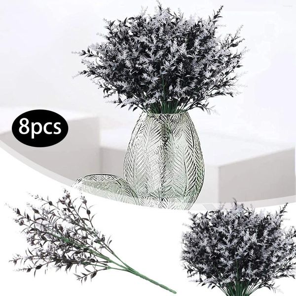 Fleurs décoratives articles de mariage pour réception fleur artificielle avec Vase en verre lavande Faux plastique 8Bundle maison