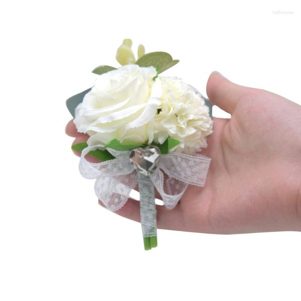 Fleurs décoratives mariage hommes marié corsages et boutonnières blanc Rose soie Vintage broche fête mariée bal décoration accessoires