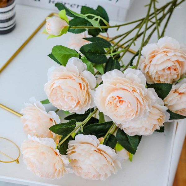 Fleurs décoratives fournitures de fête de mariage faux 3 têtes Bouquet de pivoine artificielle Style européen