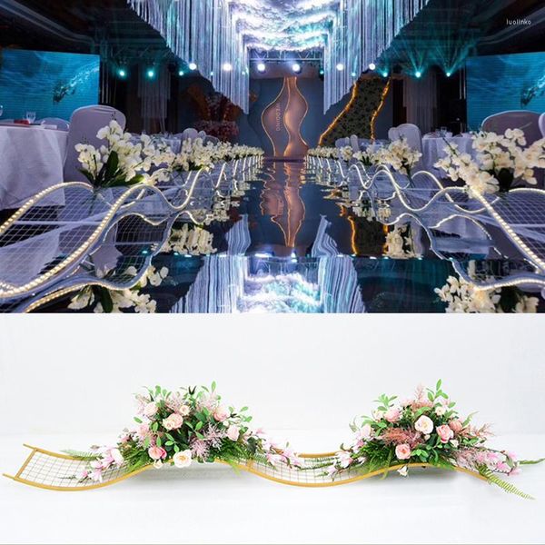 Fleurs décoratives accessoires de mariage grande vague route plomb décor de scène en fer forgé en forme de S Tgrid chemin étagère support de fleurs
