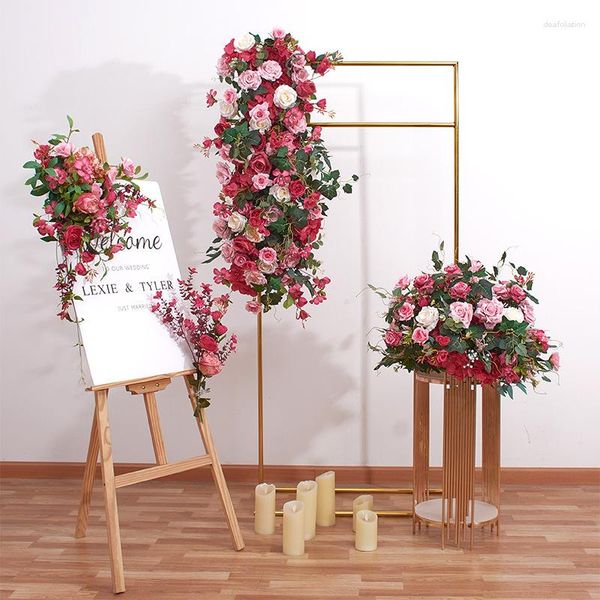 Flores decorativas para boda, camino citado, rosa de seda, peonía, hortensia, bricolaje, puerta arqueada, fila, ventana, estación T, decoración, bola de flores