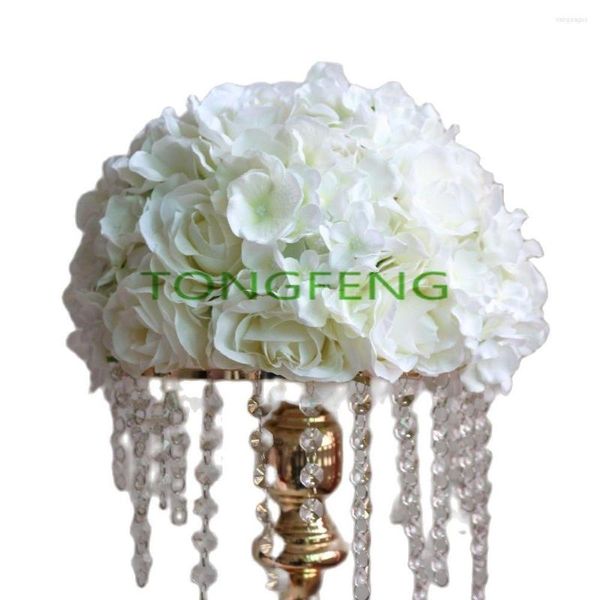 Flores decorativas Wedding Road Lead Artificial Rose Hydrangea Flower Ball Table Centerpiece 30cm Marfil 10pcs / lot TONGFENG