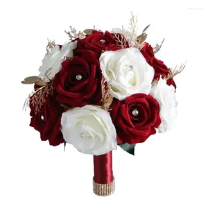 Decoratieve bloemen bruiloft Romantisch bloemboeket kunstmatige witte en wijnrode rose pography rekwisieten voor bruid bruidsdruppel