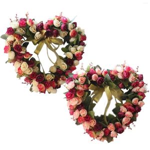 Fleurs décoratives mariage couronne rose guirlande bienvenue florale 35 cm avec feuilles vertes ruban fait à la main pour une fenêtre intérieure décor