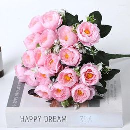 Fleurs décoratives Simulation de mariage Silk Rich Péonie bouquet artificiel fleur rose pivoines végétale verte décoration de chambre florale