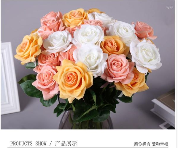 Fleurs décoratives Simulation de mariage Rose unique bourgeon de fleur affichage de meubles fond de Guide de Table sèche
