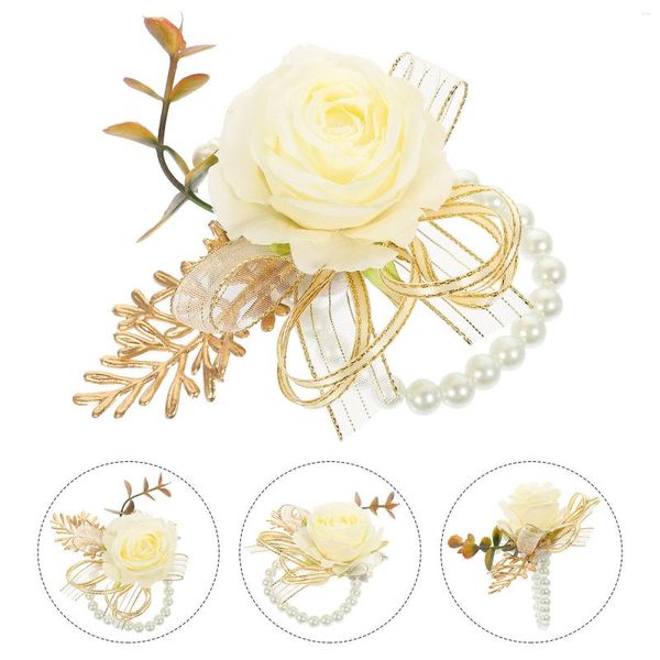 Fleurs décoratives fournitures de mariage décor de bal fleur bracelet mariée main Corsage tissu de soie faux Bracelet marié demoiselle d'honneur accessoire