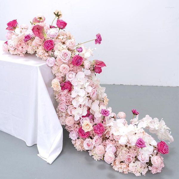 Fleurs décoratives Table de mariage décor Floral coureur Rose rouge orchidée Anthurium Rose soie fleur rangée événement toile de fond bande accessoires de fête