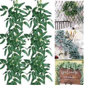 Decoratieve bloemen Wedding Willow Leaves Garland Artificial Green Eucalyptus Leaf Vine Rattan voor thuisdecoratie Fake Plant Verjaardagsfeestje DIY