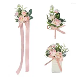 Fleurs décoratives Bracelets de corsage de fleur de poignet de mariage Broche Rose Pin Boutonniere Bride Bridesmaid Hand Women Shirt Decors