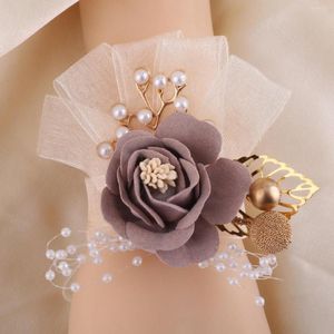 Decoratieve Bloemen Bruiloft Pols Bloem Mariage Kunstmatige Bruid Bruidsmeisje Decoratie Accessoires Parel Bladgoud Benodigdheden