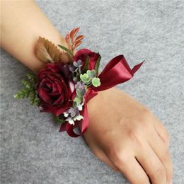 Decoratieve bloemen Wedding Bobdiy Kunstmatige rozenbloembruis Polsages Women Wedding Bridal Hand Hand Party Decoratie