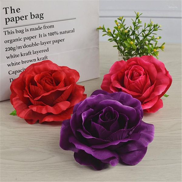 Fleurs décoratives WedFavor 10pcs 13cm Élégant Artificiel Grande Rose Têtes De Fleurs Soie DIY Corsage Robe De Cheveux De Fête De Mariage Décoration