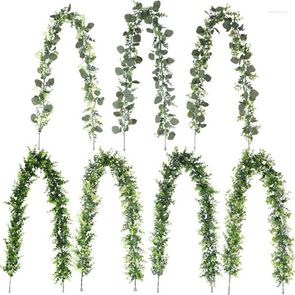 Fleurs décoratives WEILUO 2 Pack Vignes Artificielles Suspendues Feuilles D'eucalyptus Verdure Guirlande Pour Chambre Mariage Ferme Chemin De Table