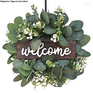 Fleurs décoratives bienvenue rétro pastorale panneau en bois couronne d'eucalyptus mariage église noël porte ornements jardin cour clôture Vintage