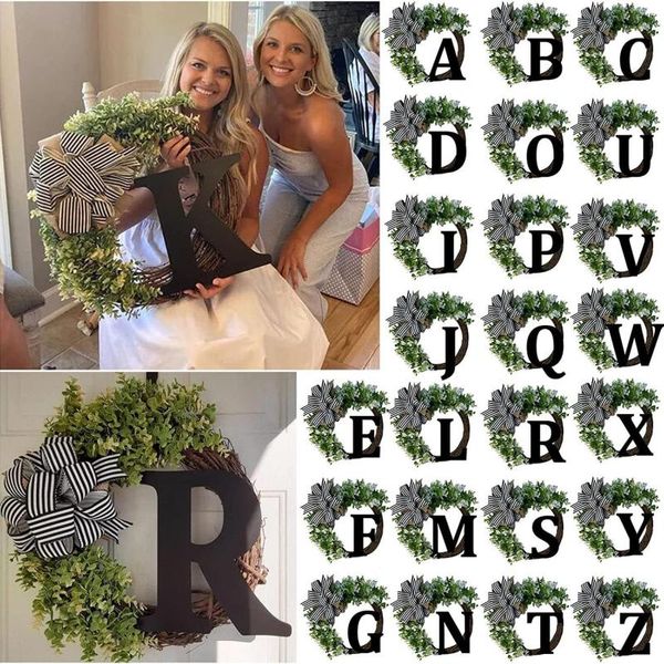 Fleurs décoratives signe de bienvenue guirlande créative 26 lettres A-Z avec arc année noël Halloween couronne ronde