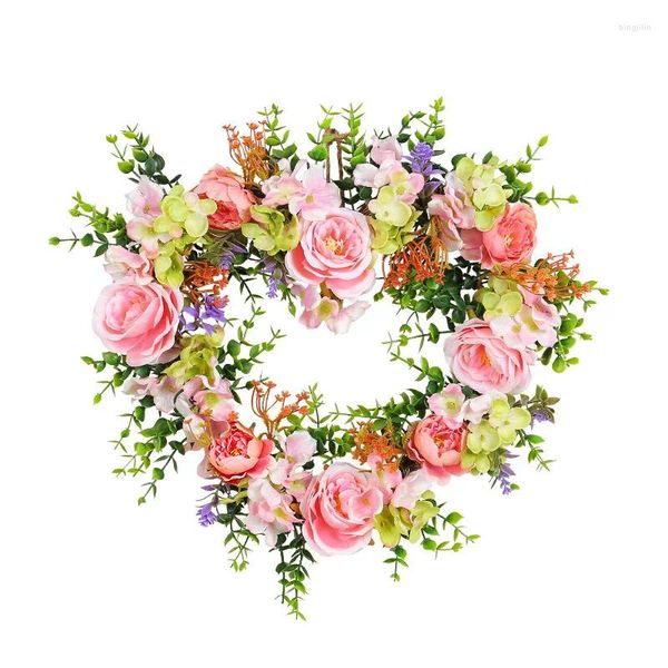 Flores decorativas Bienvenido a su hogar perfecto Corona idílica en forma de corazón Rosa floral Guirnalda artificial Puerta para bodas San Valentín