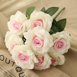 Decoratieve bloemen Wit 10heads Silk Artificial Roses Wedding Home Decoratie Hoge kwaliteit Big Bouquet Luxe Fake Flower Arrangement Bulk