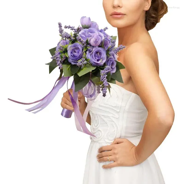 Fleurs décoratives Bouquet artificiel blanc Rose de Style occidental avec tiges pour mariage