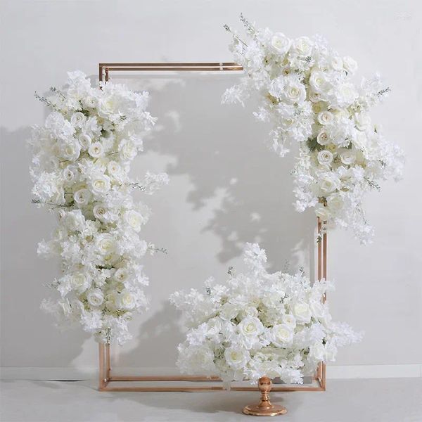 Fleurs décoratives blanches artificielles fleurs de cerisier roses suspendues coin fleur rangée de mariage toile de fond arc décor table pièce maîtresse fête