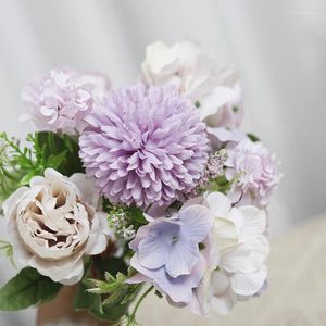 Decoratieve bloemen Witte kunstmatige bloem rozen zijden pioender ambacht Hydrangea groot boeket kersthuis bruiloft decoratie nep plant diy