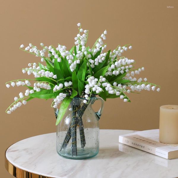 Fleurs décoratives Blanc Fleur Artificielle Muguet Soie Faux Pour La Maison Table De Mariage Décoration Bouquet De Mariée Po Props