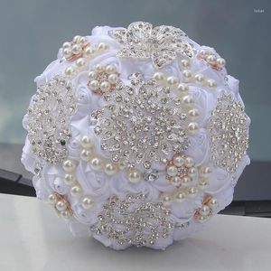 Fleurs décoratives boule de mousse artificielle blanche mariage Bouquets de mariée Durable soie jeter Bouquet personnalisé