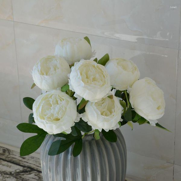 Fleurs décoratives Blanc Soie Artificielle Pivoine Fleur DIY Mariage Bouquet De Mariée Saint Valentin Cadeau Maison Jardin Bureau Arrangement Décor