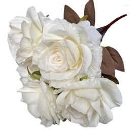 Fleurs décoratives mariée blanche mariage tenant Bouquet de décoration 7 fourchettes pivoine Roses artificielles accessoires de fête à la maison